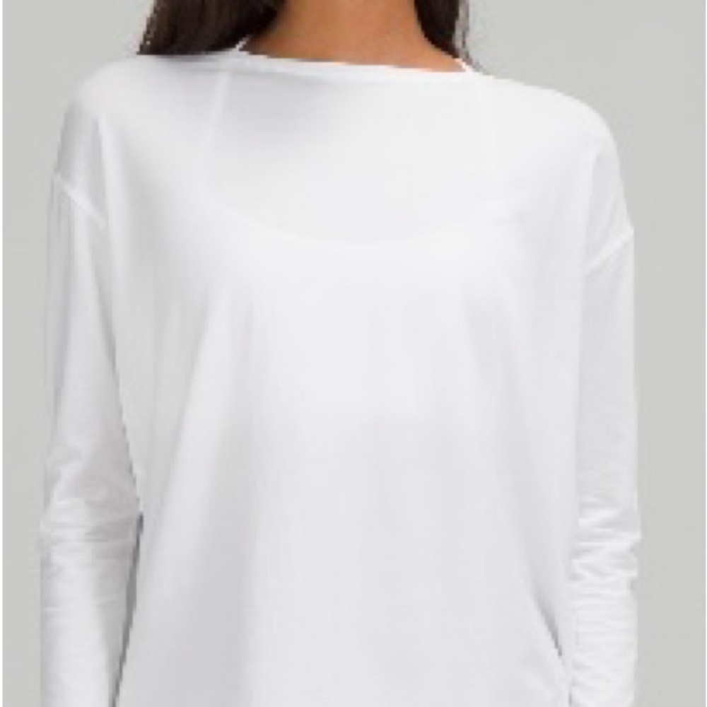 lululemon athletica White Boat Neck Long Sleeve Tee